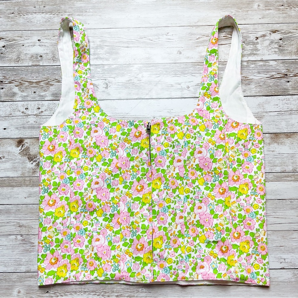 With Jean Victoria Corset in Floral Pansies Pink Green Size XS - Picture 5 of 9